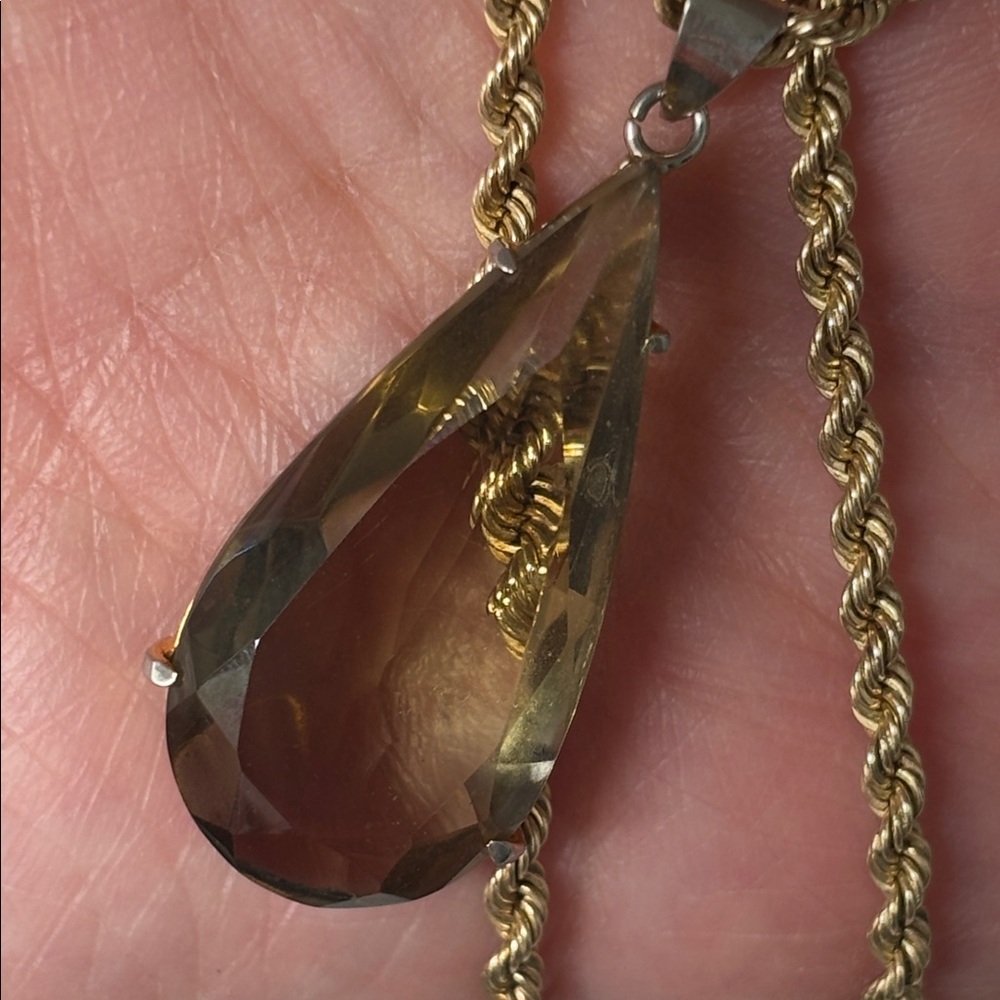 Vintage Teardrop Shaped Genuine 14K Gold Filled Smoky Topaz Pendant - Picture 4 of 15